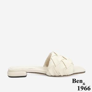 Ben&1966 柔軟羊皮草編感休閒質感度假涼拖鞋-米白(246343)
