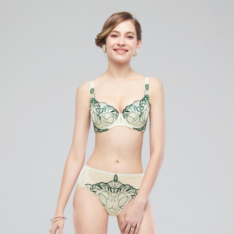 【思薇爾】麥香情迷系列C-G罩軟鋼圈涼感背心型蕾絲刺繡集中包覆女內衣(萃香綠)