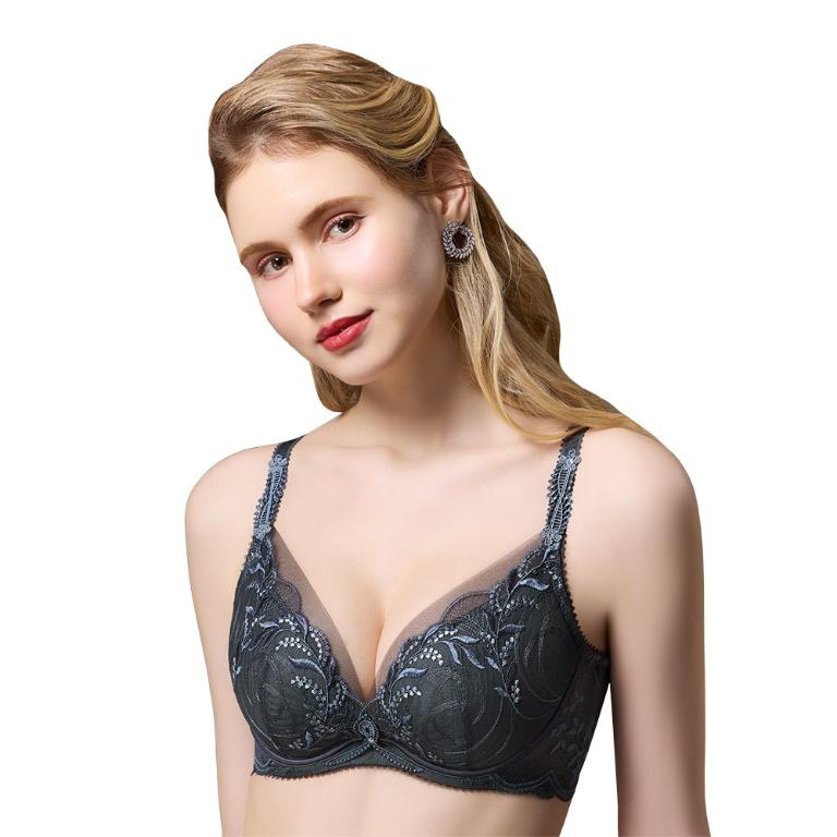 【思薇爾】麥香情迷系列B-E罩軟鋼圈涼感蕾絲刺繡集中包覆女內衣(深岩灰)