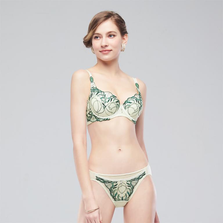 【思薇爾】麥香情迷系列C-G罩軟鋼圈涼感背心型蕾絲刺繡集中包覆女內衣(萃香綠)