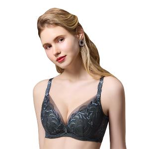 【思薇爾】麥香情迷系列B-E罩軟鋼圈涼感蕾絲刺繡集中包覆女內衣(深岩灰)