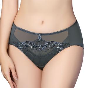 【思薇爾】麥香情迷系列M-XXL蕾絲刺繡中腰三角女內褲(深岩灰)
