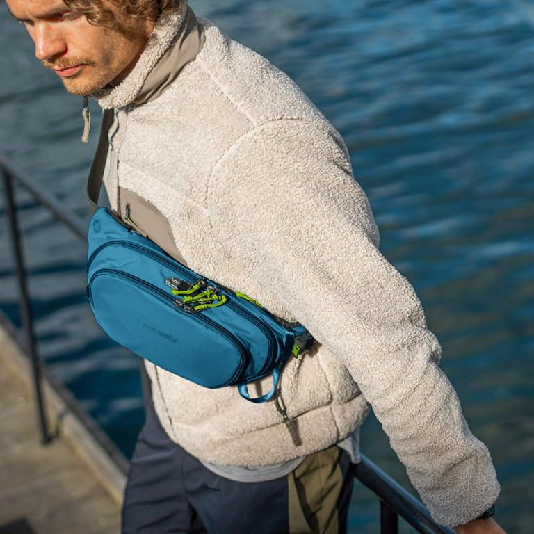 Pacsafe ECO 防盜側背胸腰包 (3.5L)-潮汐藍