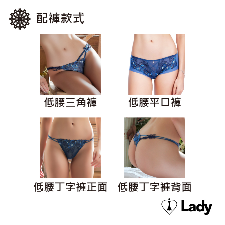 Lady 暮染花霧系列 B-F罩 法式 刺繡 蕾絲 內衣 (夕霧藍)