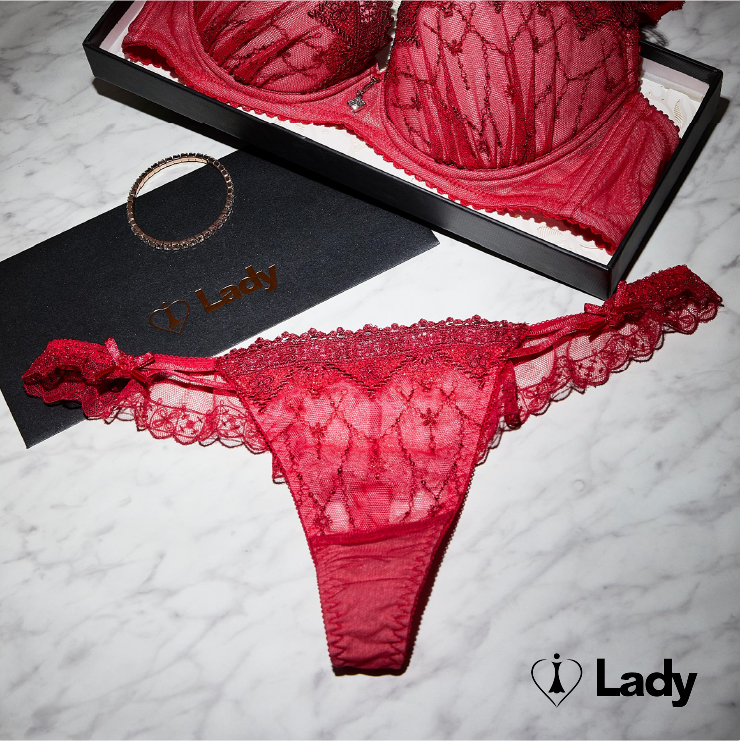Lady 夢影綺想系列 刺繡 蕾絲 低腰 丁字褲 (綺麗紅)
