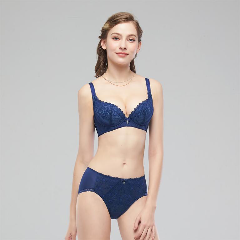 【思薇爾】撩波薔薇天使系列A-C罩涼感抗菌蕾絲集中包覆女內衣(花青藍)