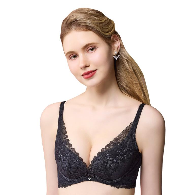 【思薇爾】撩波薔薇天使系列B-E罩抗菌蕾絲集中包覆女內衣(黑色)