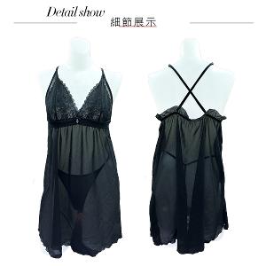 【思薇爾】撩波薔薇天使系列連身蕾絲性感睡衣(黑色)