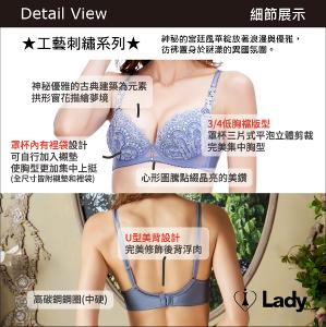 Lady 縱情絕世系列 B-F罩 法式 刺繡 蕾絲 內衣 (湛藍灰)