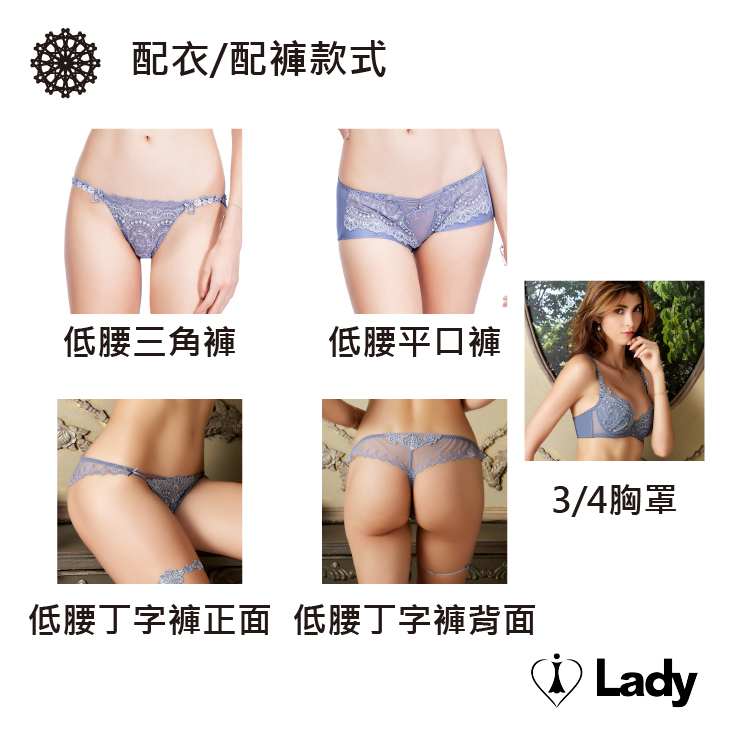 Lady 縱情絕世系列 刺繡 蕾絲 性感 襯衣 睡衣 (湛藍灰)