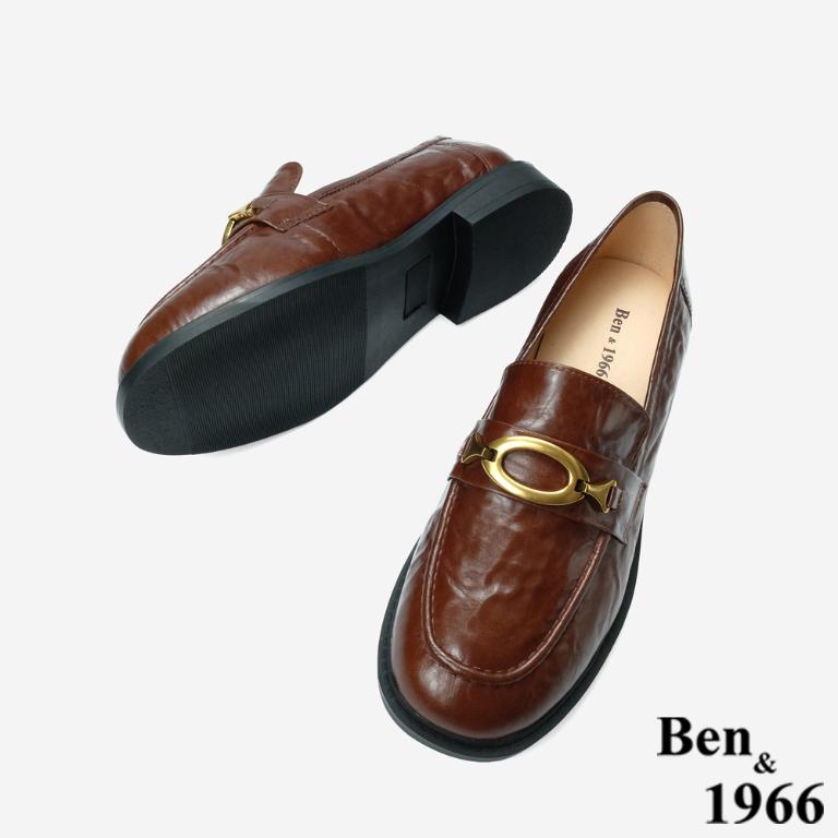 Ben&1966 高級質感牛油皮個性復古樂福鞋-咖啡(248092)