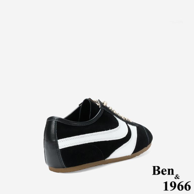 Ben&1966 高級頭層牛皮舒適百搭復古德訓鞋-黑(248141)