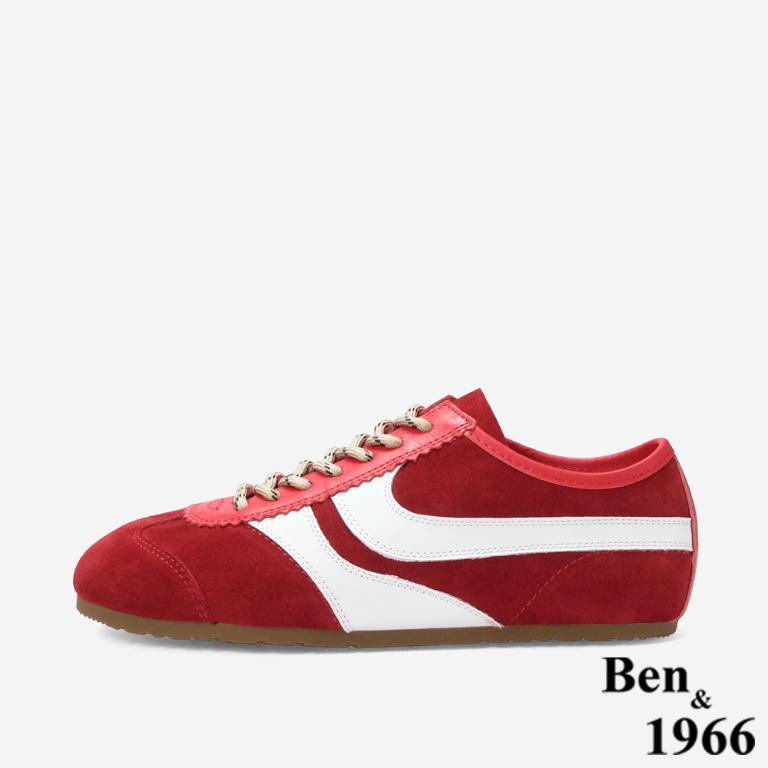 Ben&1966 高級頭層牛皮舒適百搭復古德訓鞋-紅(248142)