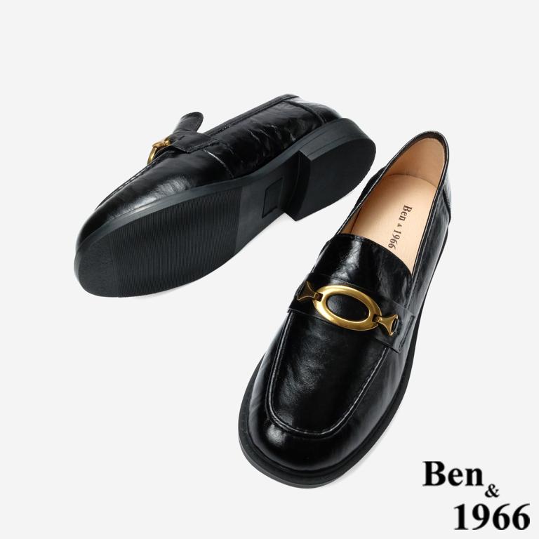Ben&1966 高級質感牛油皮個性復古樂福鞋-黑(248091)