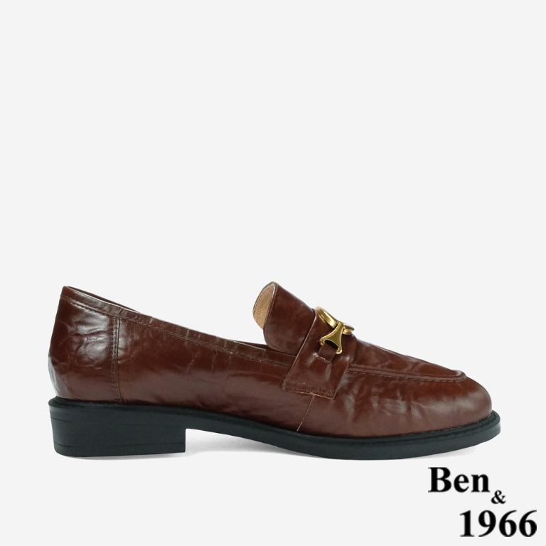 Ben&1966 高級質感牛油皮個性復古樂福鞋-咖啡(248092)