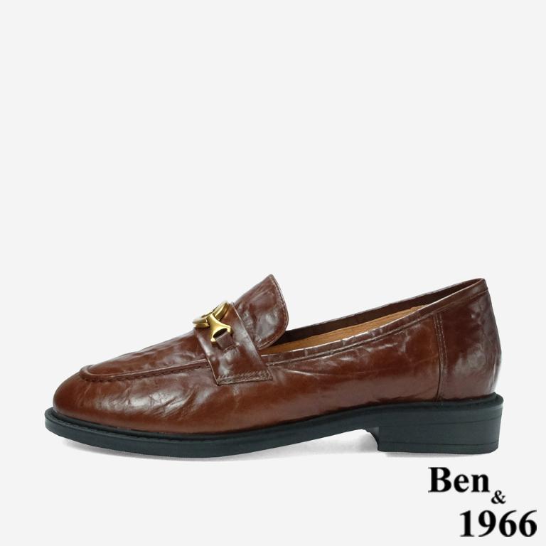 Ben&1966 高級質感牛油皮個性復古樂福鞋-咖啡(248092)