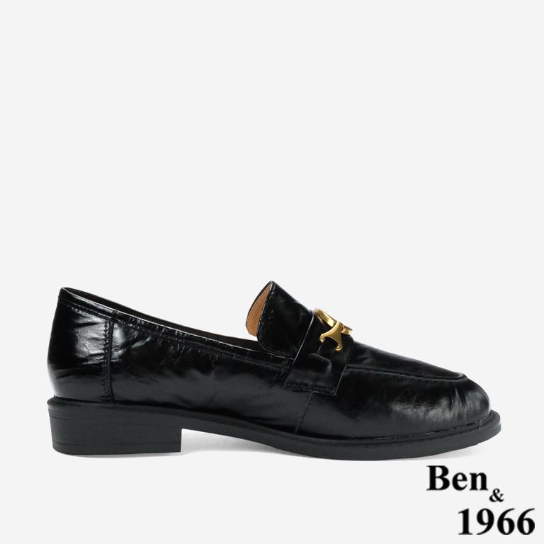 Ben&1966 高級質感牛油皮個性復古樂福鞋-黑(248091)