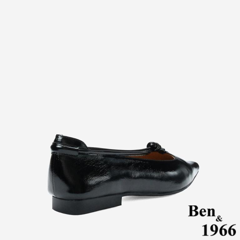 Ben&1966 高級質感牛油皮高雅扭結尖頭低跟包鞋-黑(248211)
