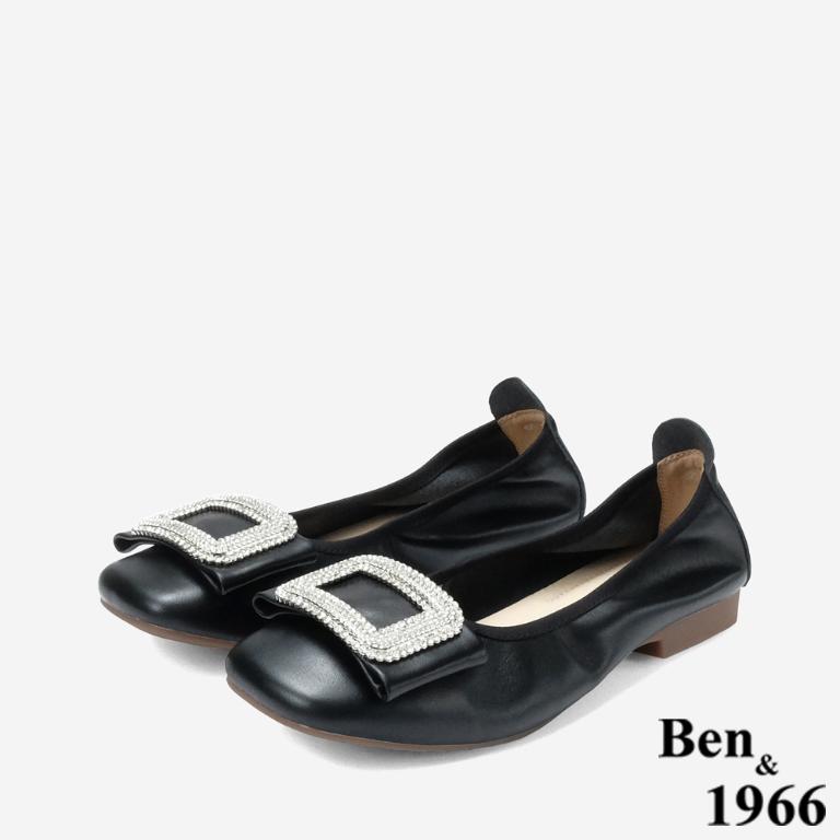 Ben&1966 高級頭層牛皮高雅方鑽包鞋-黑(248191)