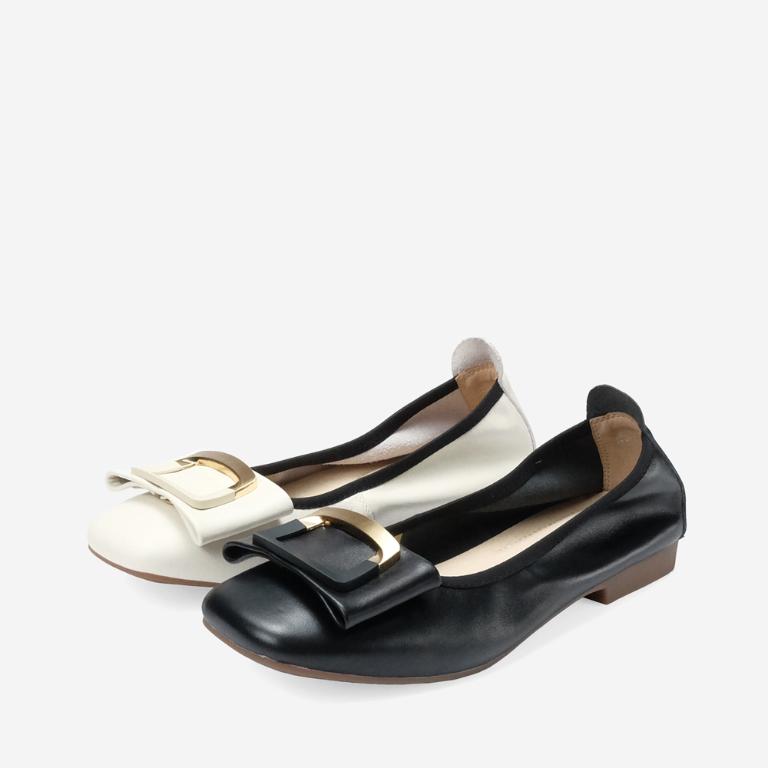 Ben&1966 高級頭層牛皮氣質金屬方釦包鞋-黑(248201)