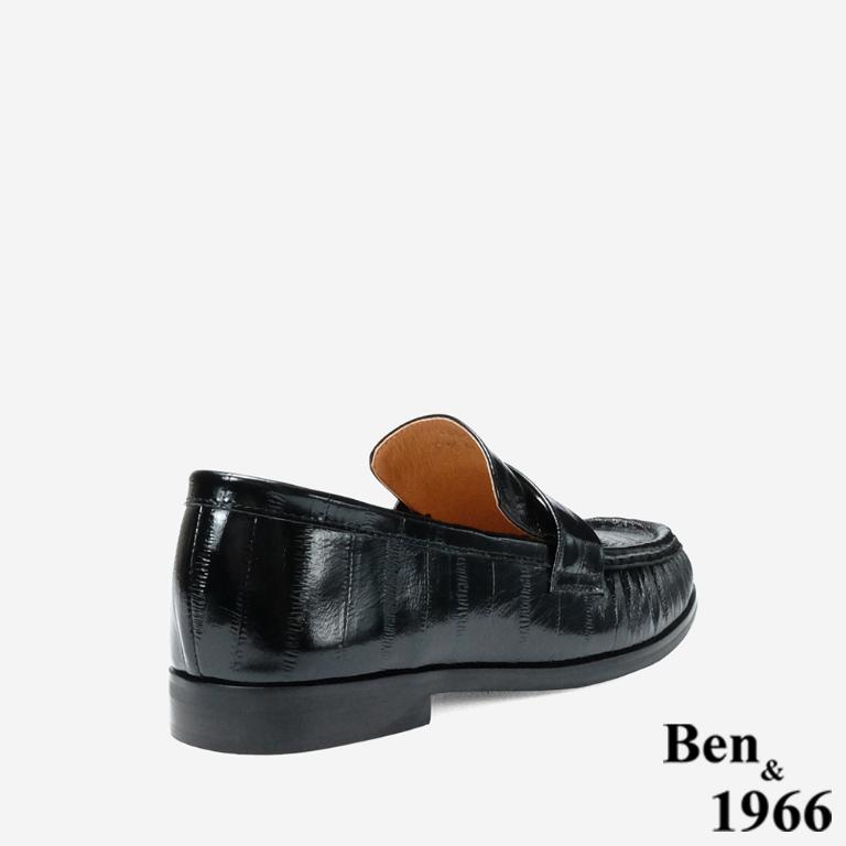 Ben&1966 高級質感牛油皮抓皺線條感樂福鞋-黑(248121)