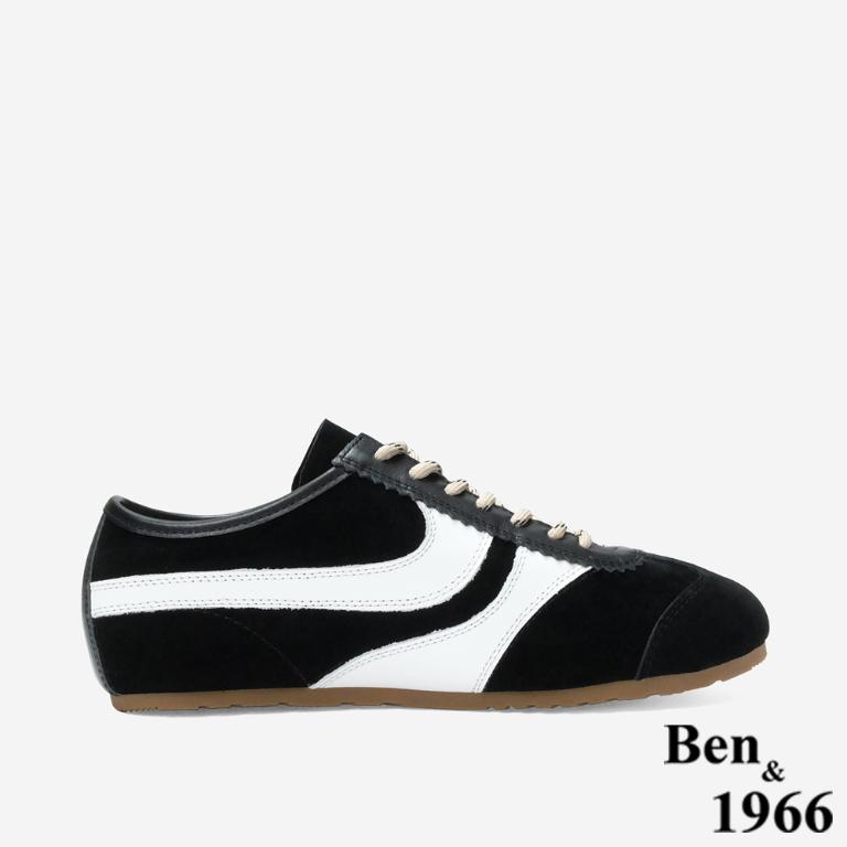 Ben&1966 高級頭層牛皮舒適百搭復古德訓鞋-黑(248141)