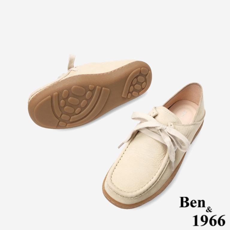 Ben&1966 高級磨砂牛皮慵懶兩穿舒適厚底綁帶包鞋-杏色(248153)