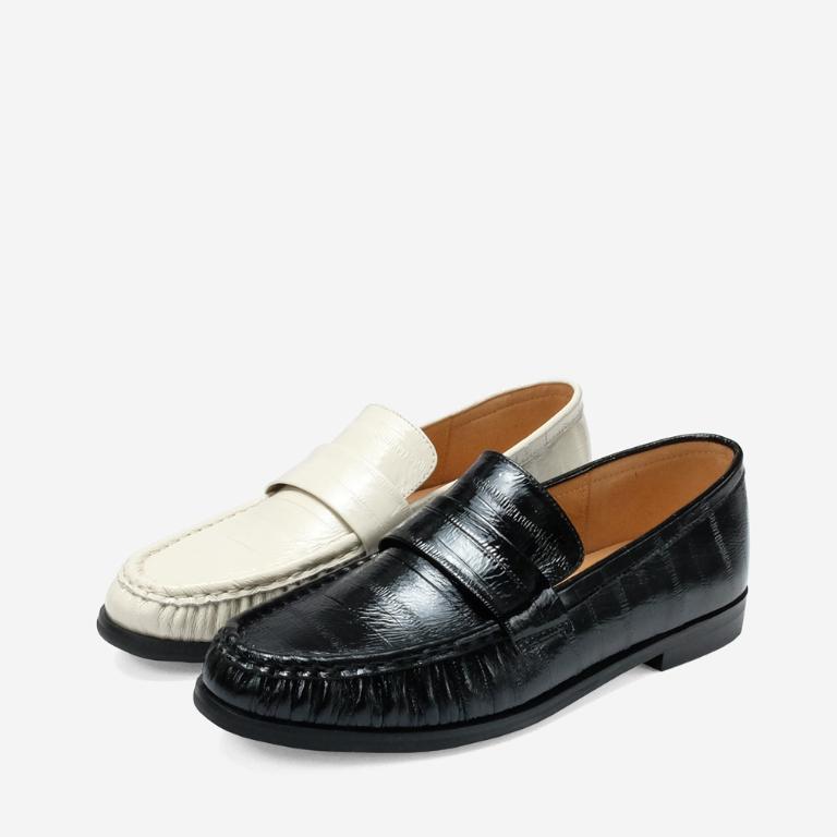 Ben&1966 高級質感牛油皮抓皺線條感樂福鞋-米白(248122)