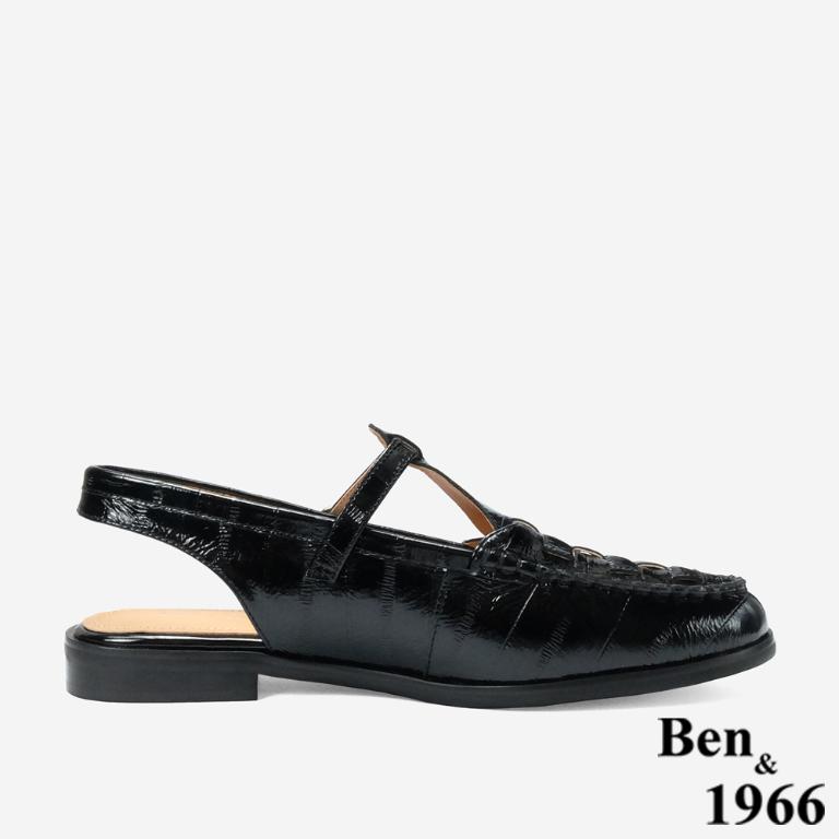 Ben&1966 高級質感牛油皮編織後空樂福鞋-黑(248131)