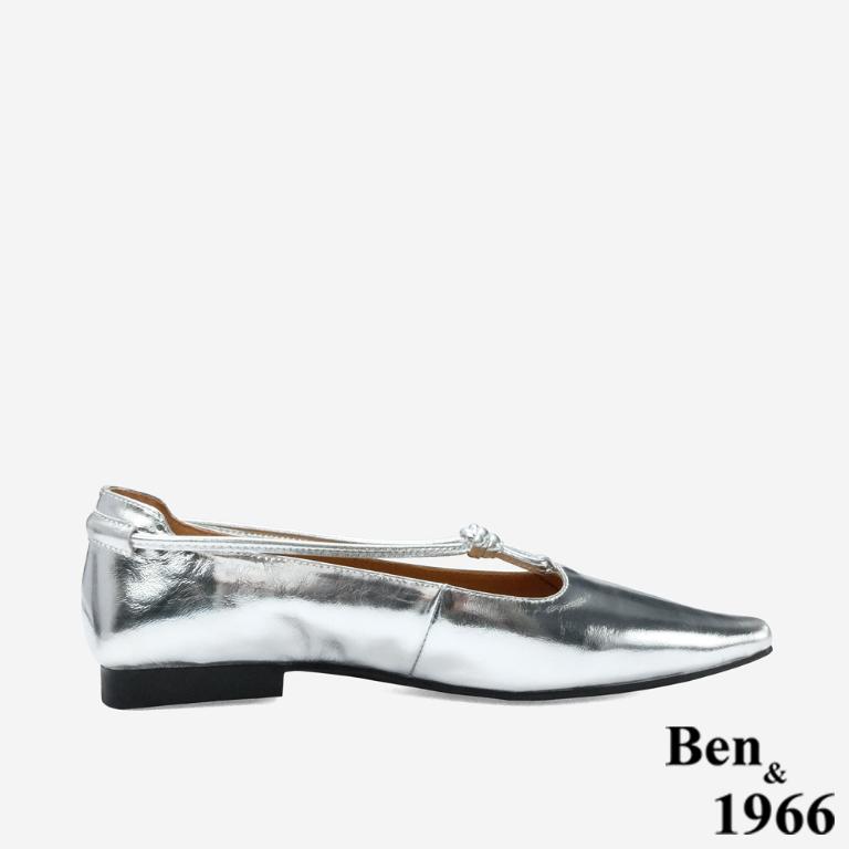 Ben&1966 高級質感牛油皮高雅扭結尖頭低跟包鞋-銀(248212)