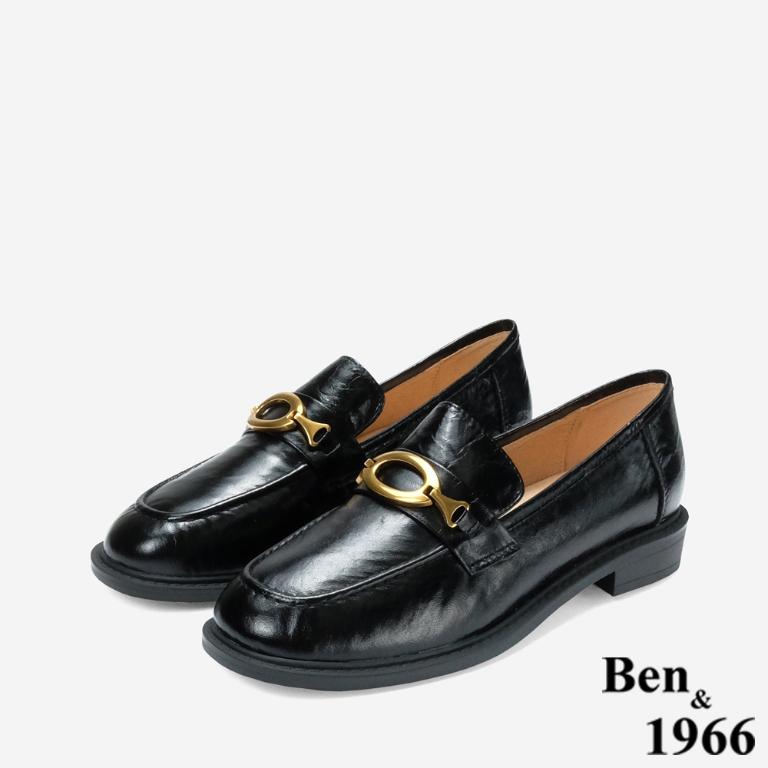 Ben&1966 高級質感牛油皮個性復古樂福鞋-黑(248091)