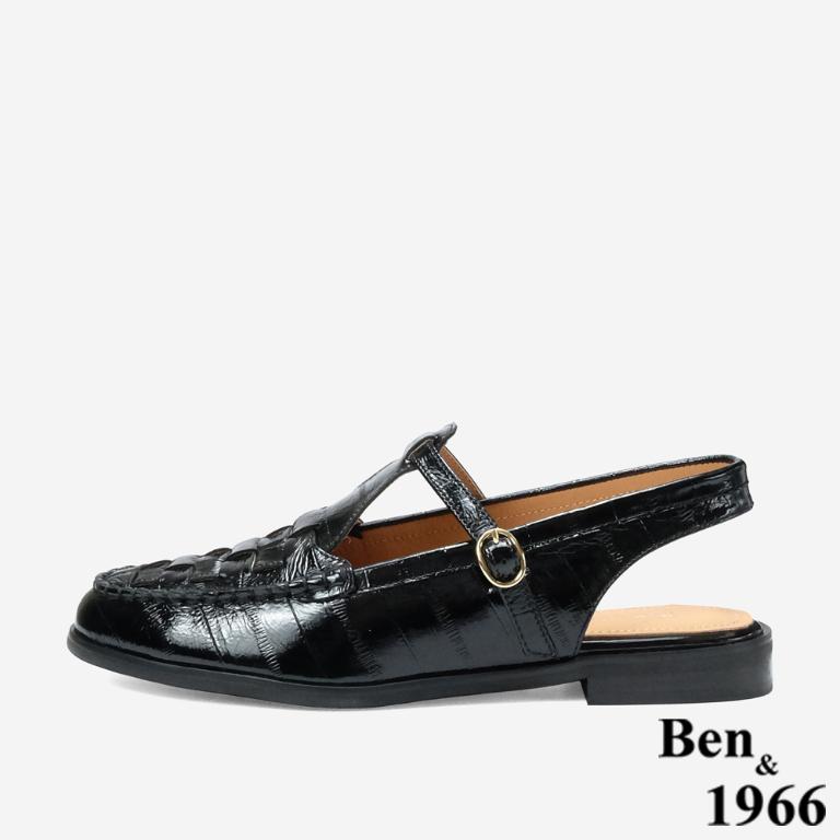 Ben&1966 高級質感牛油皮編織後空樂福鞋-黑(248131)