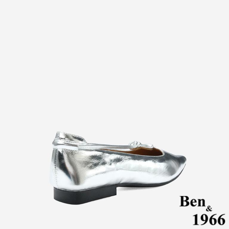 Ben&1966 高級質感牛油皮高雅扭結尖頭低跟包鞋-銀(248212)