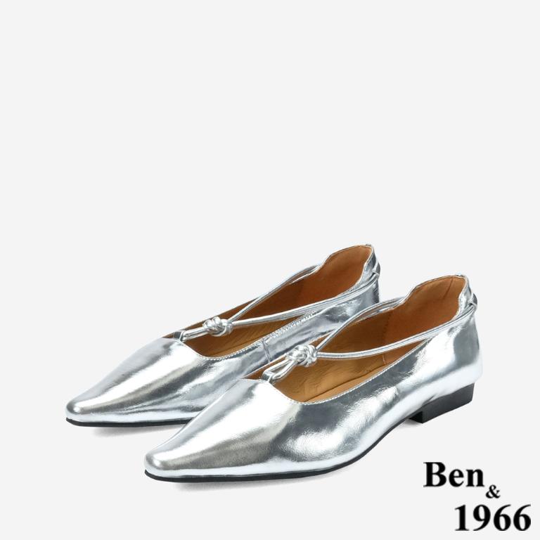 Ben&1966 高級質感牛油皮高雅扭結尖頭低跟包鞋-銀(248212)