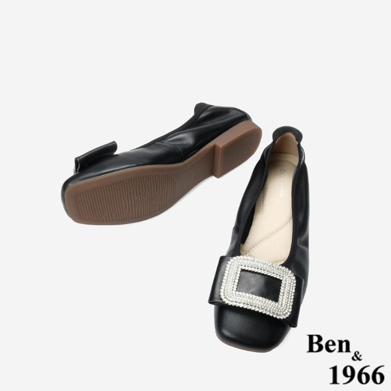 Ben&1966 高級頭層牛皮高雅方鑽包鞋-黑(248191)