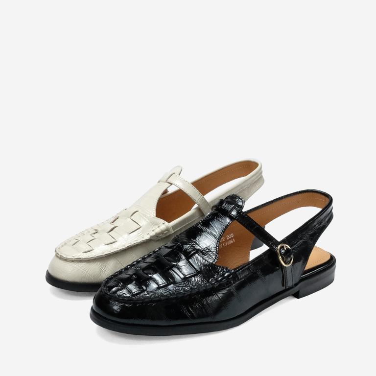 Ben&1966 高級質感牛油皮編織後空樂福鞋-米白(248132)