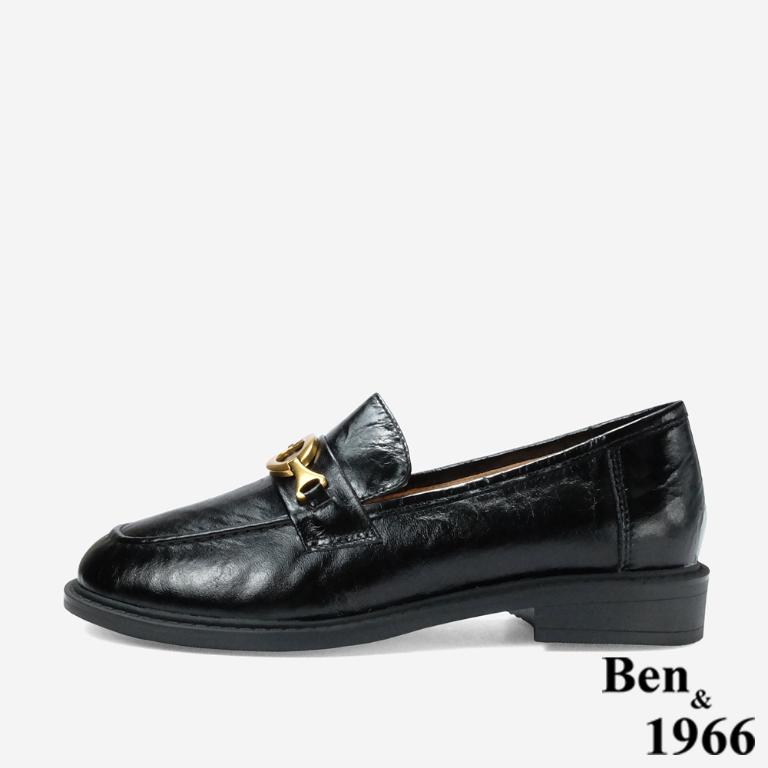 Ben&1966 高級質感牛油皮個性復古樂福鞋-黑(248091)