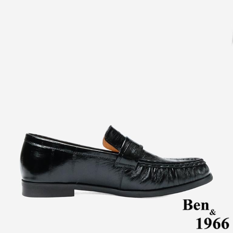 Ben&1966 高級質感牛油皮抓皺線條感樂福鞋-黑(248121)
