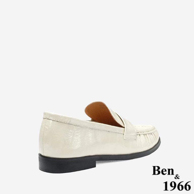 Ben&1966 高級質感牛油皮抓皺線條感樂福鞋-米白(248122)