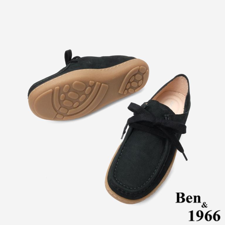 Ben&1966 高級磨砂牛皮慵懶兩穿舒適厚底綁帶包鞋-黑(248151)