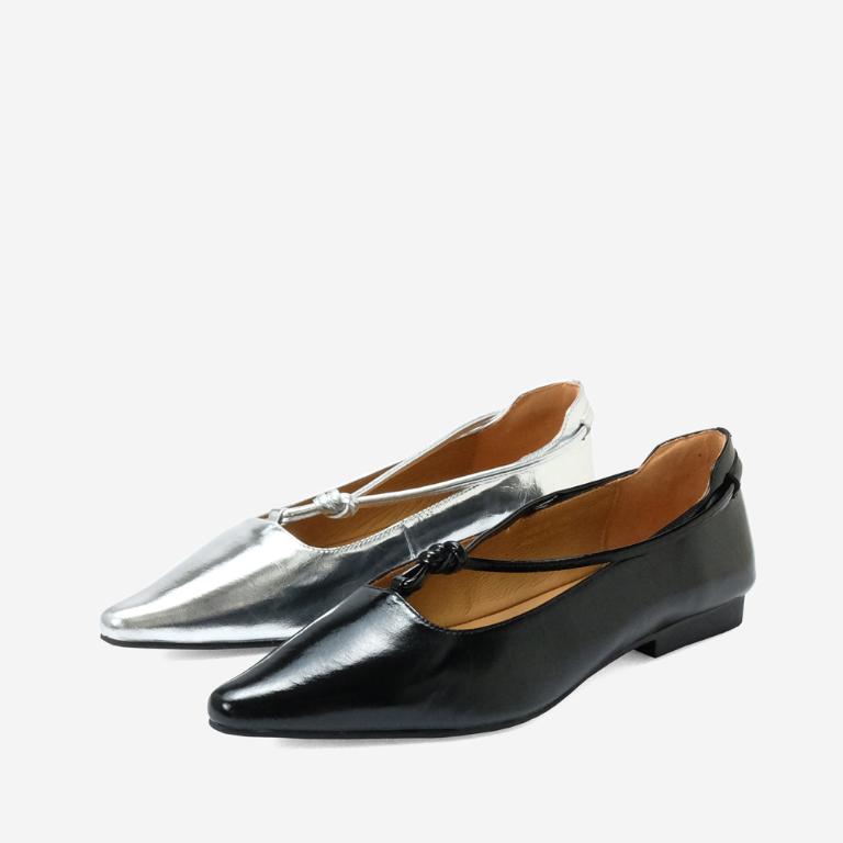 Ben&1966 高級質感牛油皮高雅扭結尖頭低跟包鞋-黑(248211)