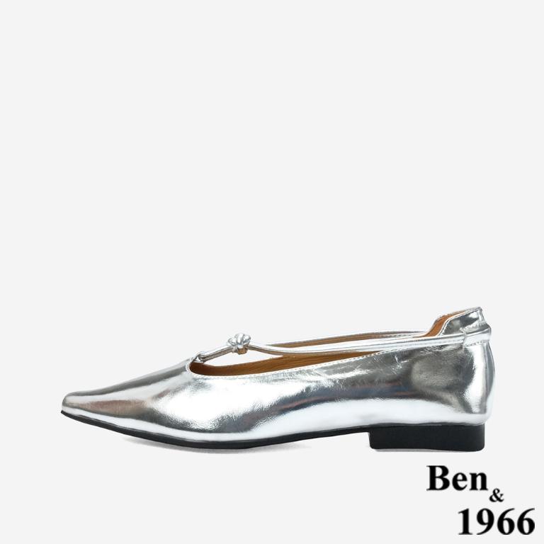 Ben&1966 高級質感牛油皮高雅扭結尖頭低跟包鞋-銀(248212)