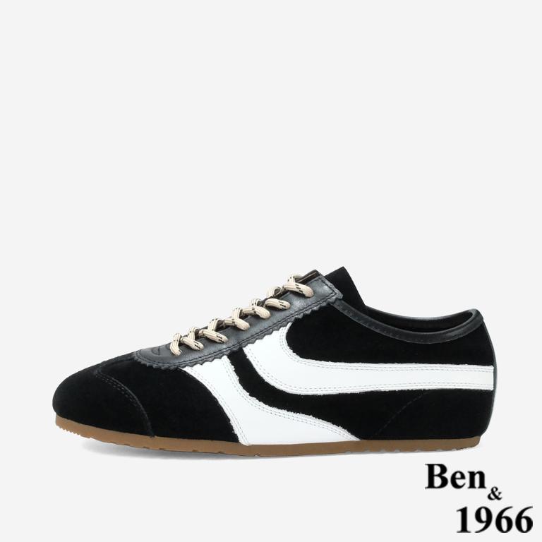 Ben&1966 高級頭層牛皮舒適百搭復古德訓鞋-黑(248141)