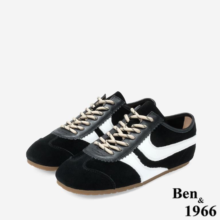 Ben&1966 高級頭層牛皮舒適百搭復古德訓鞋-黑(248141)