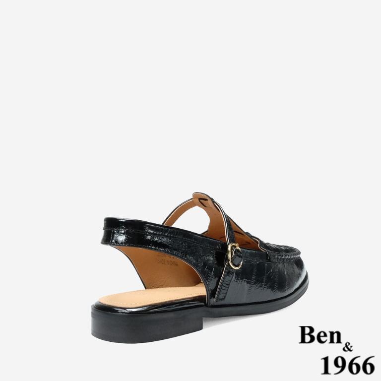 Ben&1966 高級質感牛油皮編織後空樂福鞋-黑(248131)