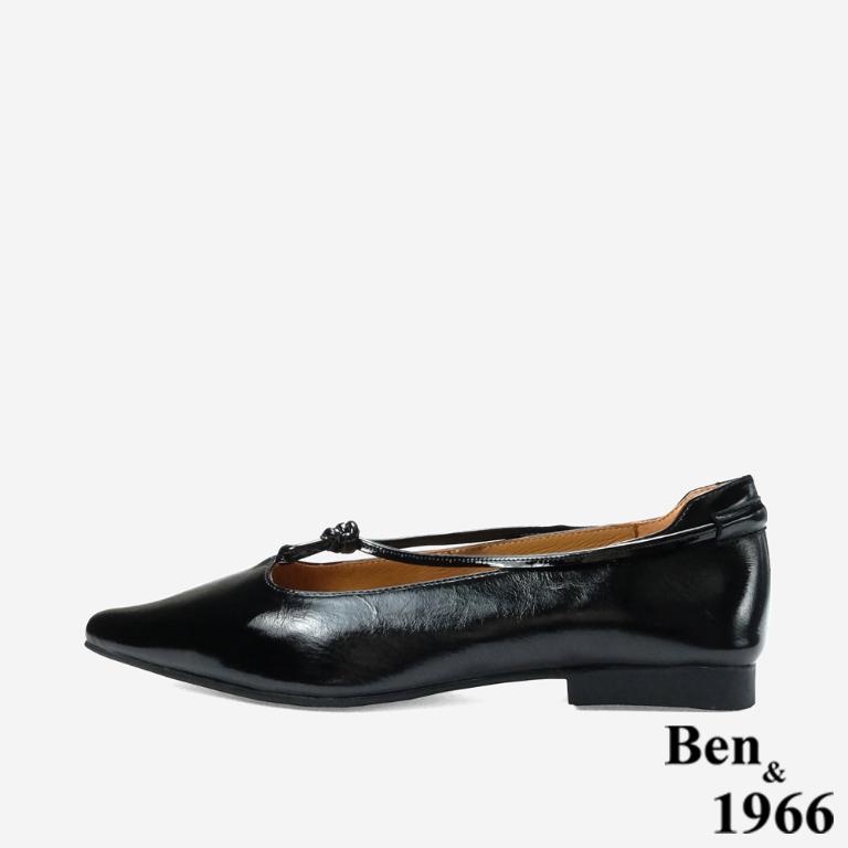 Ben&1966 高級質感牛油皮高雅扭結尖頭低跟包鞋-黑(248211)