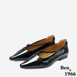 Ben&1966 高級質感牛油皮高雅扭結尖頭低跟包鞋-黑(248211)