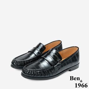 Ben&1966 高級質感牛油皮抓皺線條感樂福鞋-黑(248121)