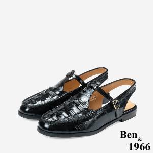 Ben&1966 高級質感牛油皮編織後空樂福鞋-黑(248131)
