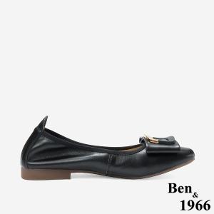 Ben&1966 高級頭層牛皮氣質金屬方釦包鞋-黑(248201)